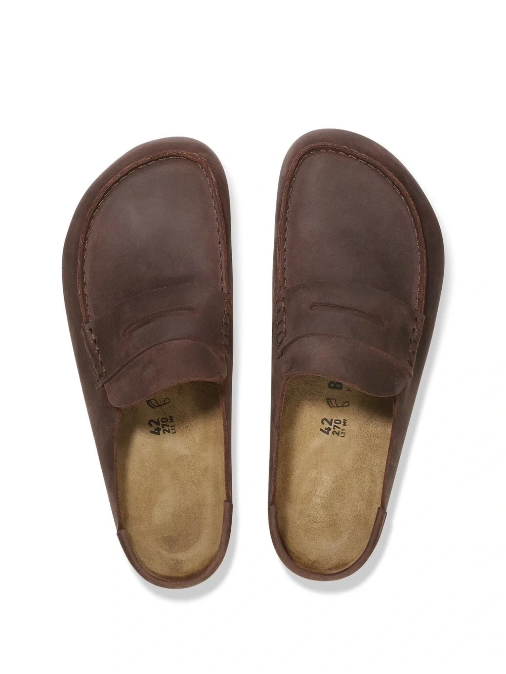 Birkenstock: “Naples” Wrapped Natural Leather Oiled Clog in Habana